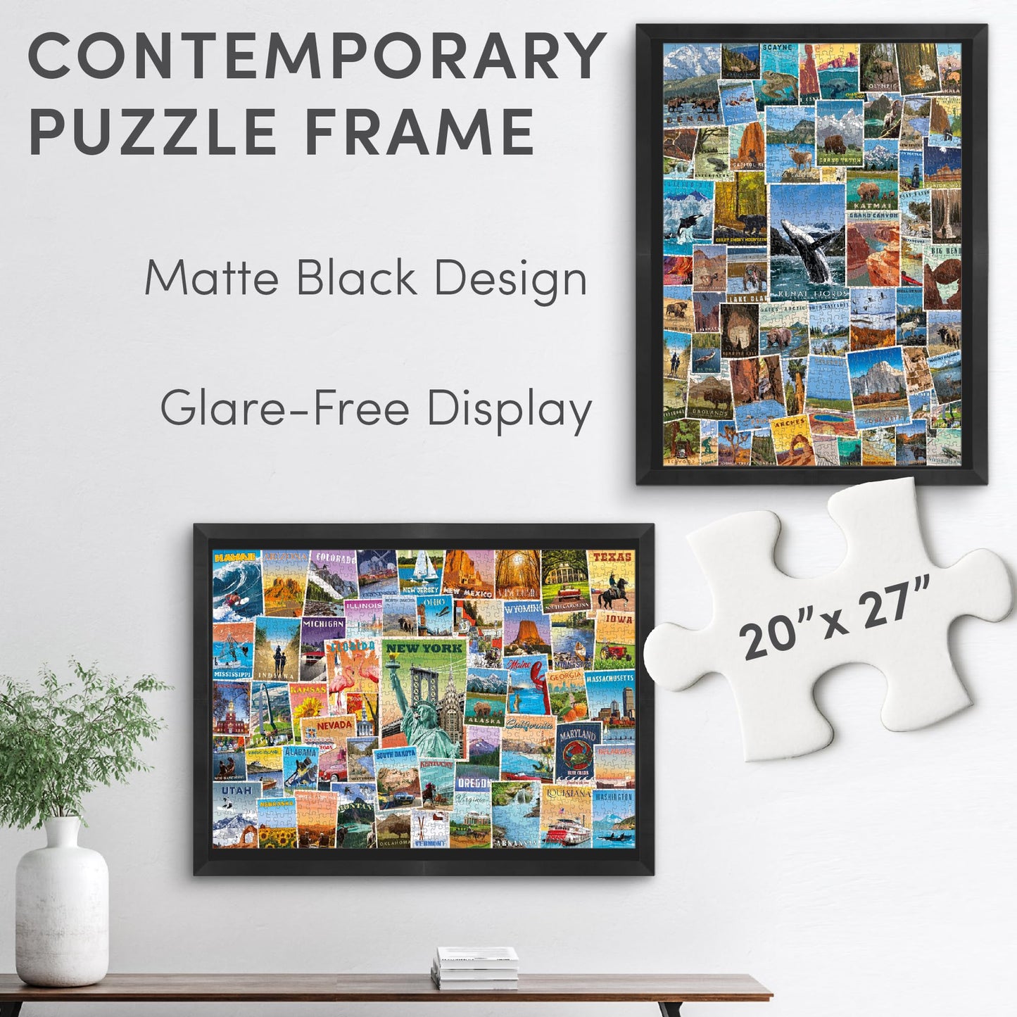 Funwares 20x27 Puzzle Frame – Matte Black Finish, Easy Assembly, Lightweight, Fits Most 1000 Piece Jigsaws, Built-In Hanging Hooks