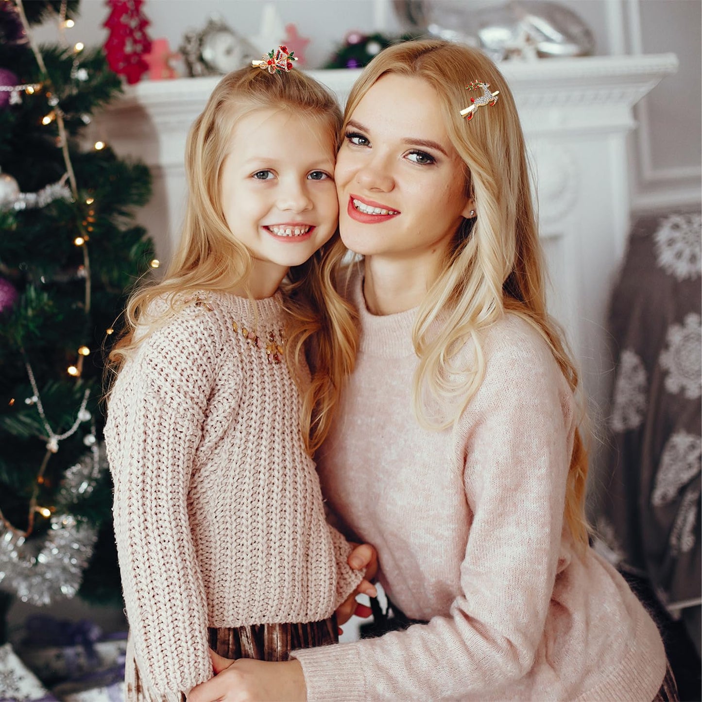 6PCS Christmas Hair Clips for Women Xmas Snowflake Wreath Reindeer Bell Hairpins Rhinestone Holiday Hair Barrettes Festive Costume Hair Accessory