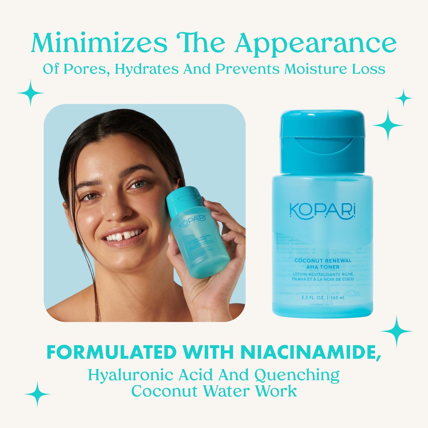 Kopari Coconut Renewal AHA Toner, Infused with 8.6% Triple-Powered AHA, Resurface Skin & Minimize Appearance of Pores, Hydrating Coconut Water, 5.5 oz