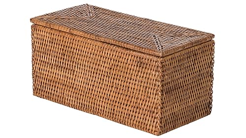 KOUBOO La Jolla Rattan Box, Toilet Roll Storage, Storage Boxes, Rattan Basket Decorative Boxes, Storage Container, Rectangular, Honey - Brown
