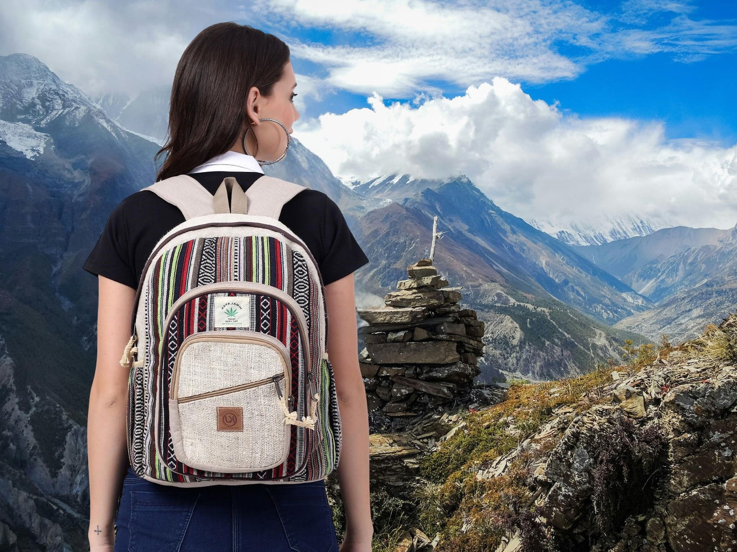 KayJayStyles Natural Handmade Large Multi Pocket Hemp Nepal Backpack