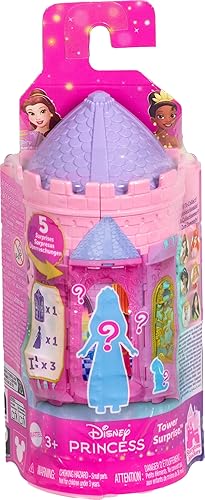 Mattel Disney Princess Tower Surprise Small Dolls & Accessories, Stacking Playsets with 4 Surprises & Friend from Disney Movies (Styles May Vary)