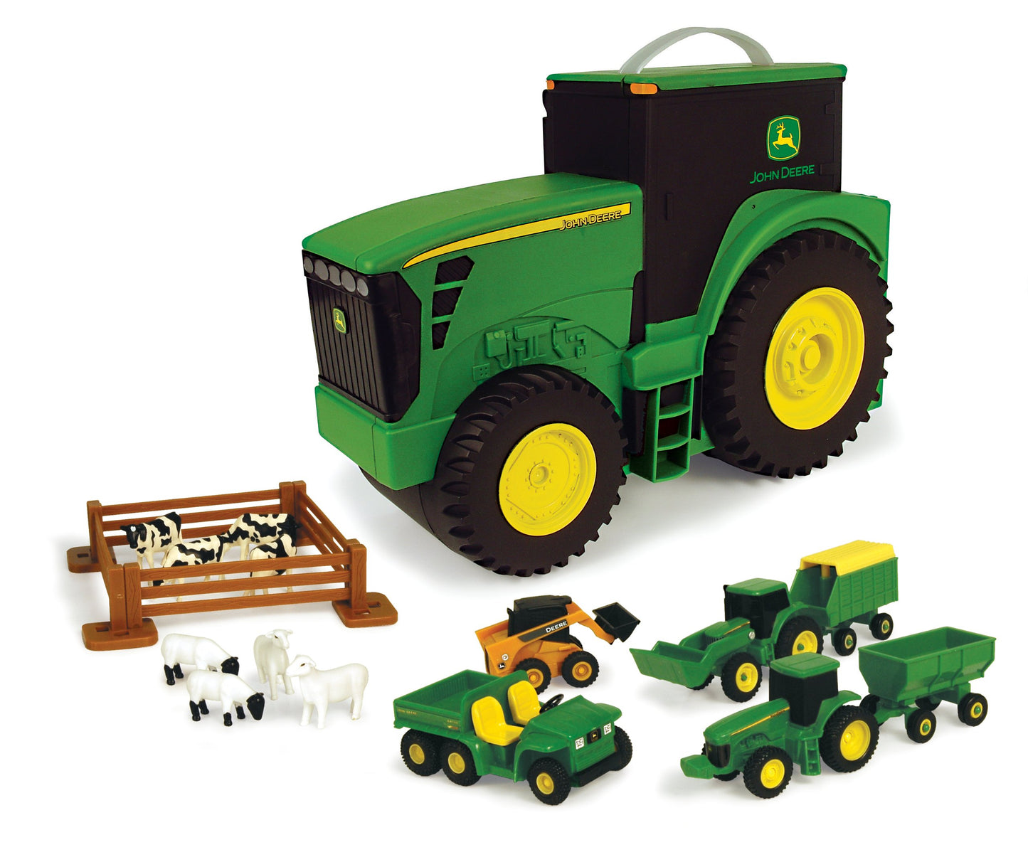 TOMY John Deere Tractor Toys - Value Set and Carrying Case - Portable Tractor-Shaped Carrying Case with 10 Compartments - Farm Toys - 18 Count - 3…