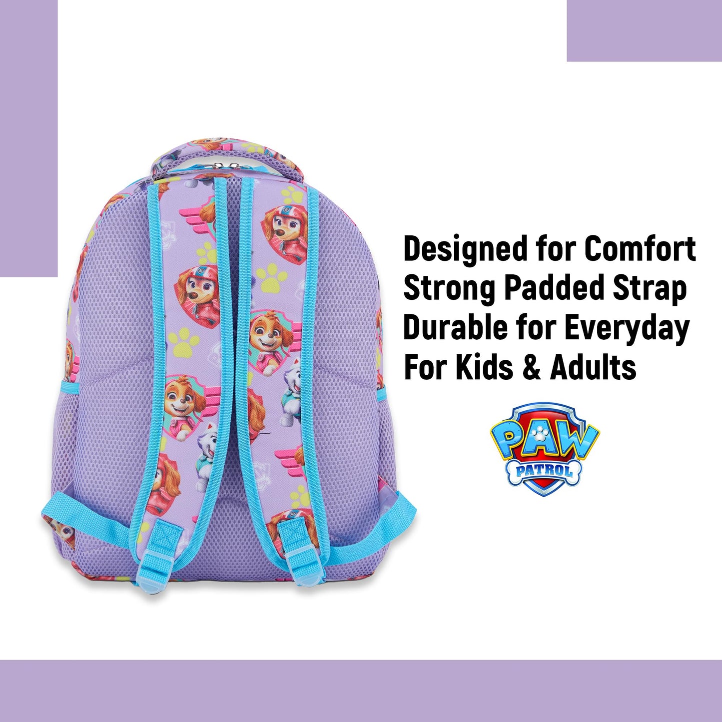 Paw Patrol Backpack for Kids - Chase, Skye, Marshall, Rubble, Rocky, Zuma, Everest, Liberty, and Ryder School Book Bag - Backpack for Boys Girls Toddlers and Adults - for Laptop and Lunch Box (Pink)