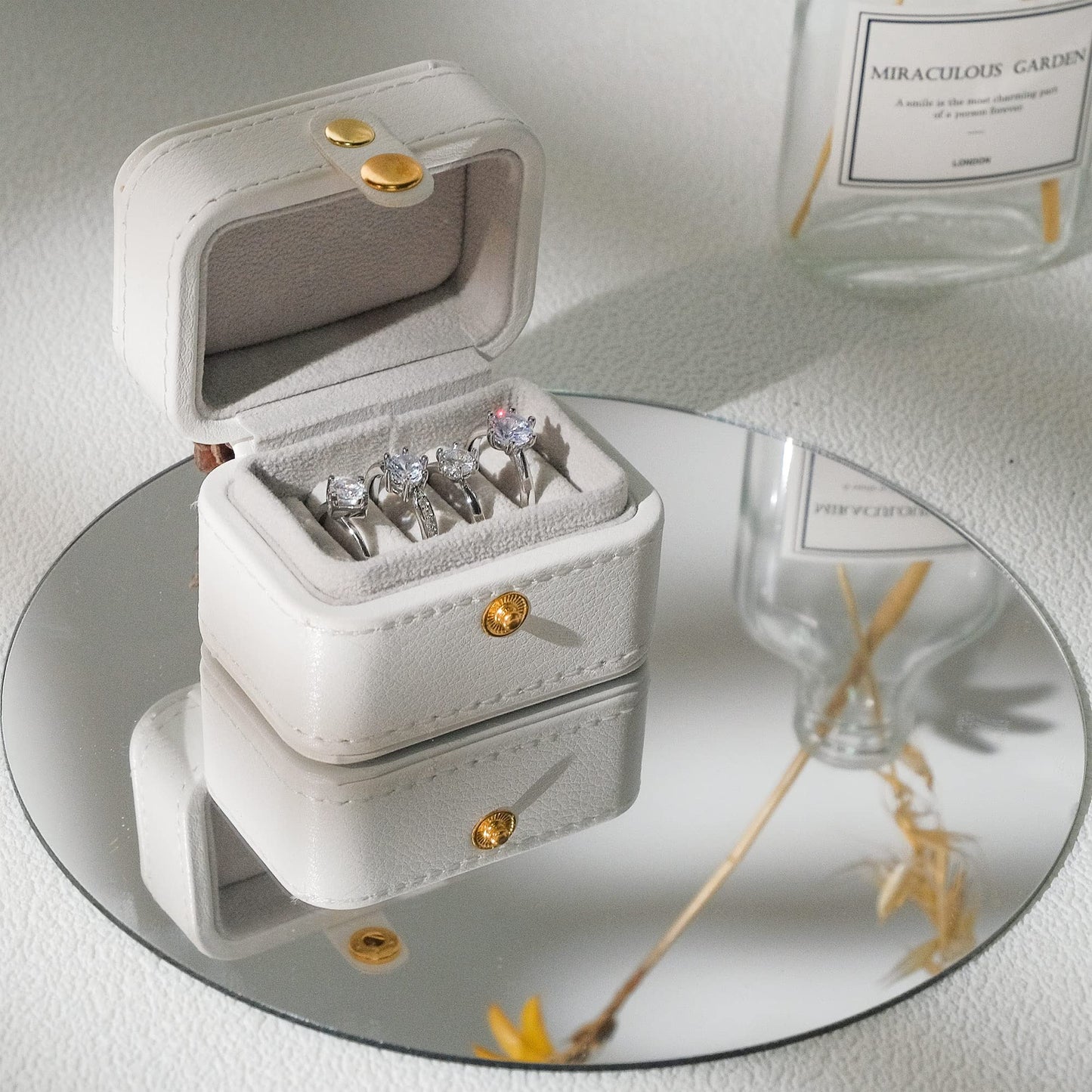 SQIAN Travel Ring Organizer Box - Premium Handmade Jewelry Storage Case/Small Portable Jewellery Earring Gift Collection-WHITE