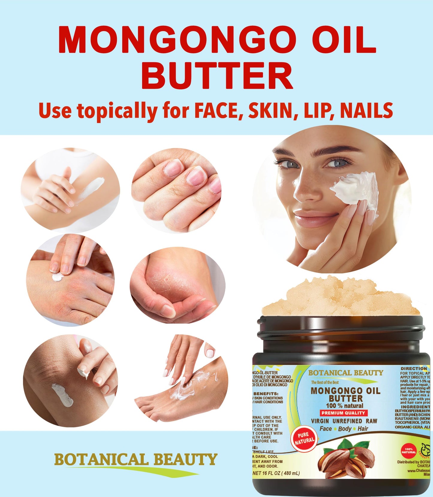 Botanical Beauty MONGONGO OIL BUTTER Manketti 100% Natural Pure Virgin Unrefined Raw for FACE, SKIN, BODY, HAIR, NAILS, DRY SKIN. Mongongo Oil, Shea