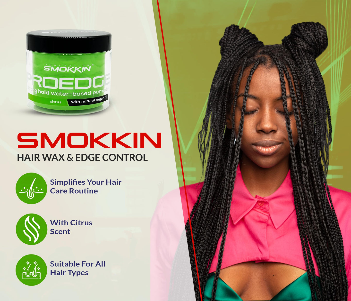 INNOVATION SMOKKIN PROEDGE Edge Control, Braiding Gel, Locking & Twist Styling Pomade, Versatile Styling Gel for Diverse Hair Types, Green