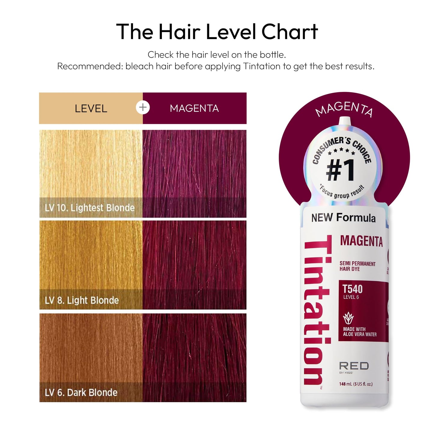 Red by Kiss Tintation Semi-Permanent Hair Color, Aloe Vera Water Based, Argan Oil, Olive Oil, Collagen & Keratin, Long-Lasting Color Dye (Magenta, 5