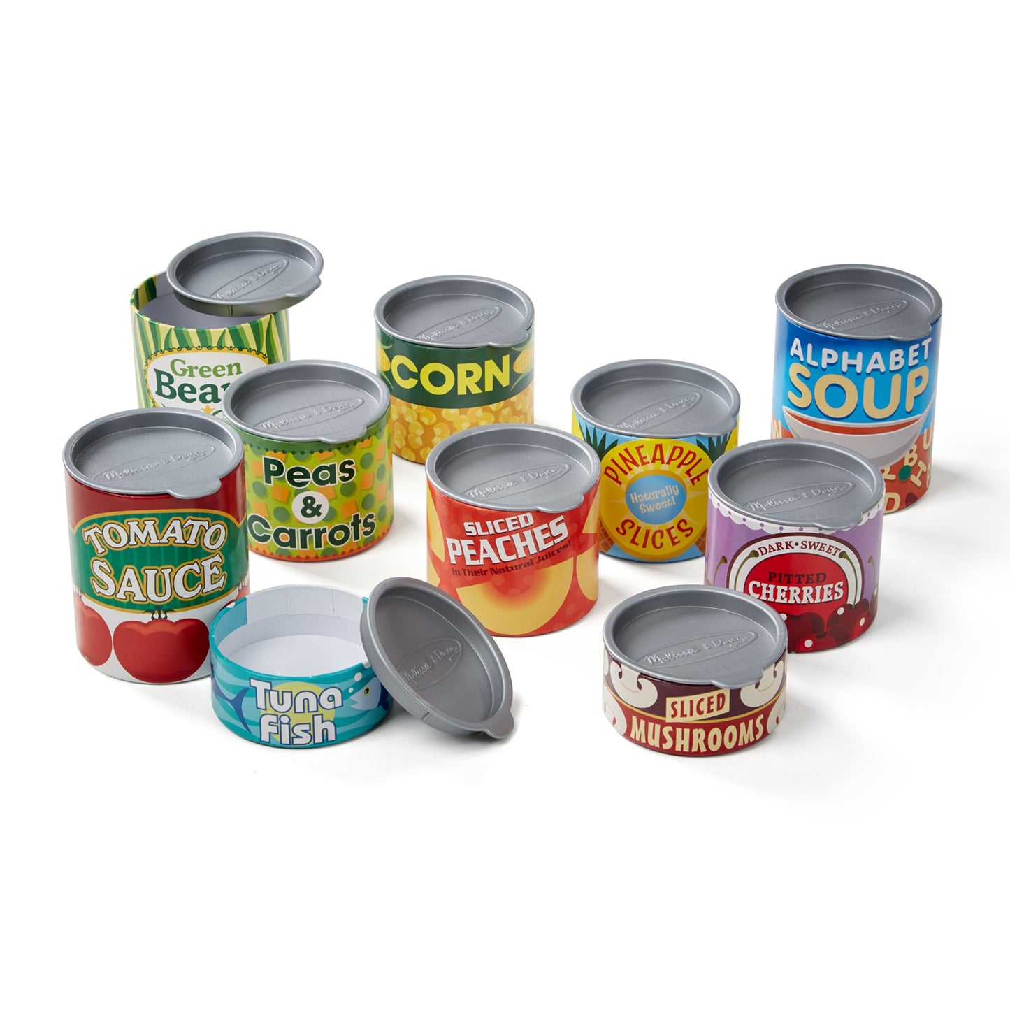 Melissa & Doug Let's Play House! Grocery Cans Play Food Kitchen Accessory - 10 Stackable Cans with Removable Lids