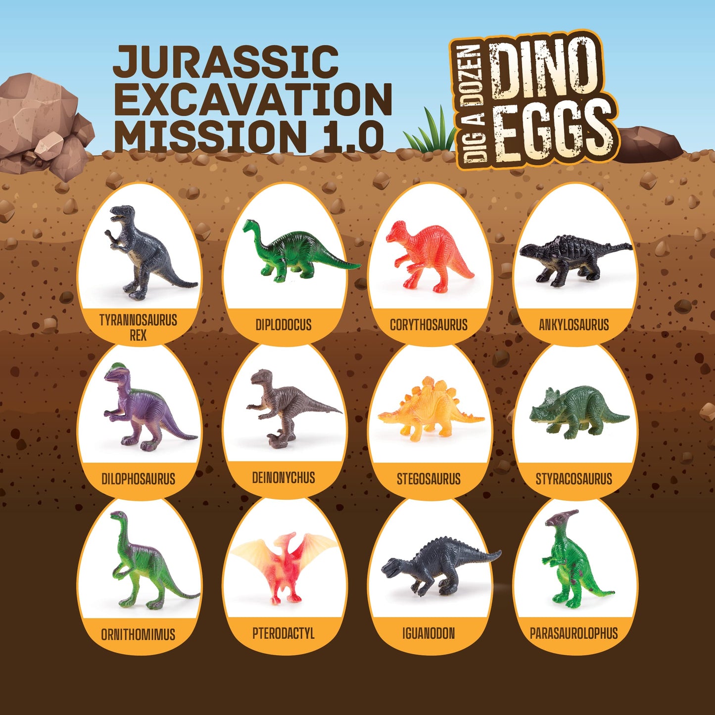 Dan&Darci Dig a Dozen Dino Egg Kit – Dinosaur Toys for Kids Ages 3-12, 12 Surprise Dino Eggs, STEM Science Activity & Party Gift