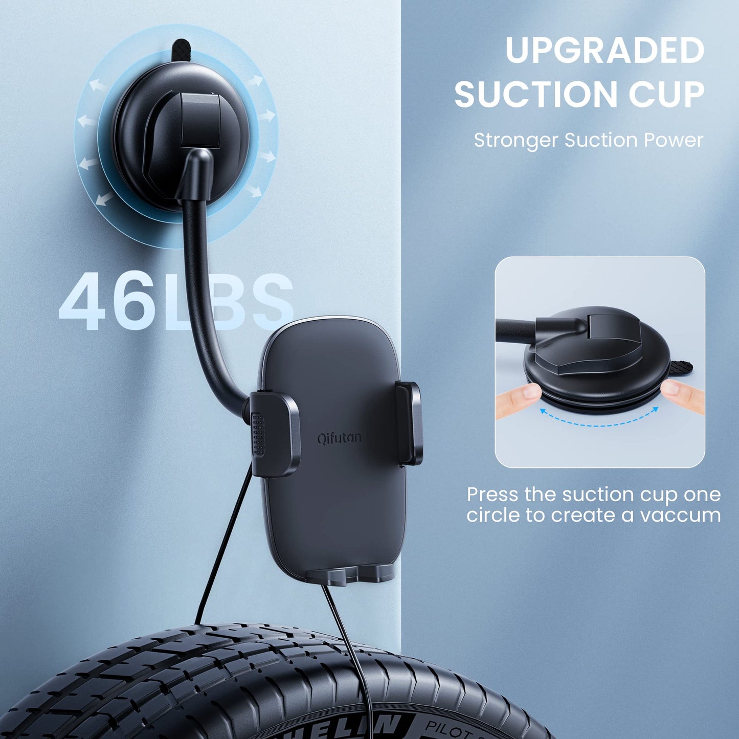 Qifutan Cell Phone Holder for Car Phone Mount Long Arm Dashboard Windshield Car Phone Holder Anti-Shake Stabilizer Phone Car Holder Compatible…