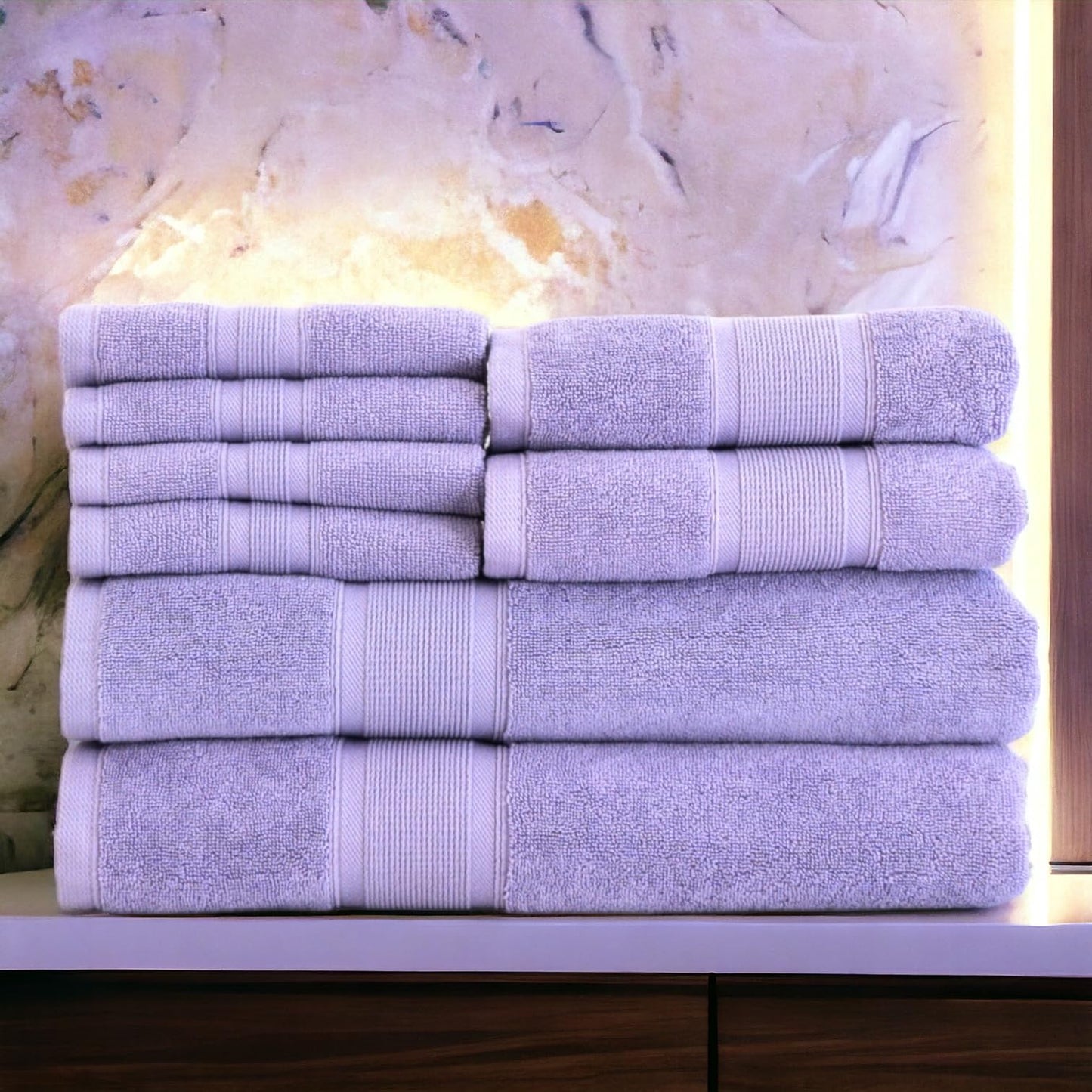 Luzia 8 Piece Bathroom Towel Set - 100% Turkish Cotton, Premium Quality - 2 Bath Towels 2 Hand Towels and 4 Washcloths (Lavender/Purple)