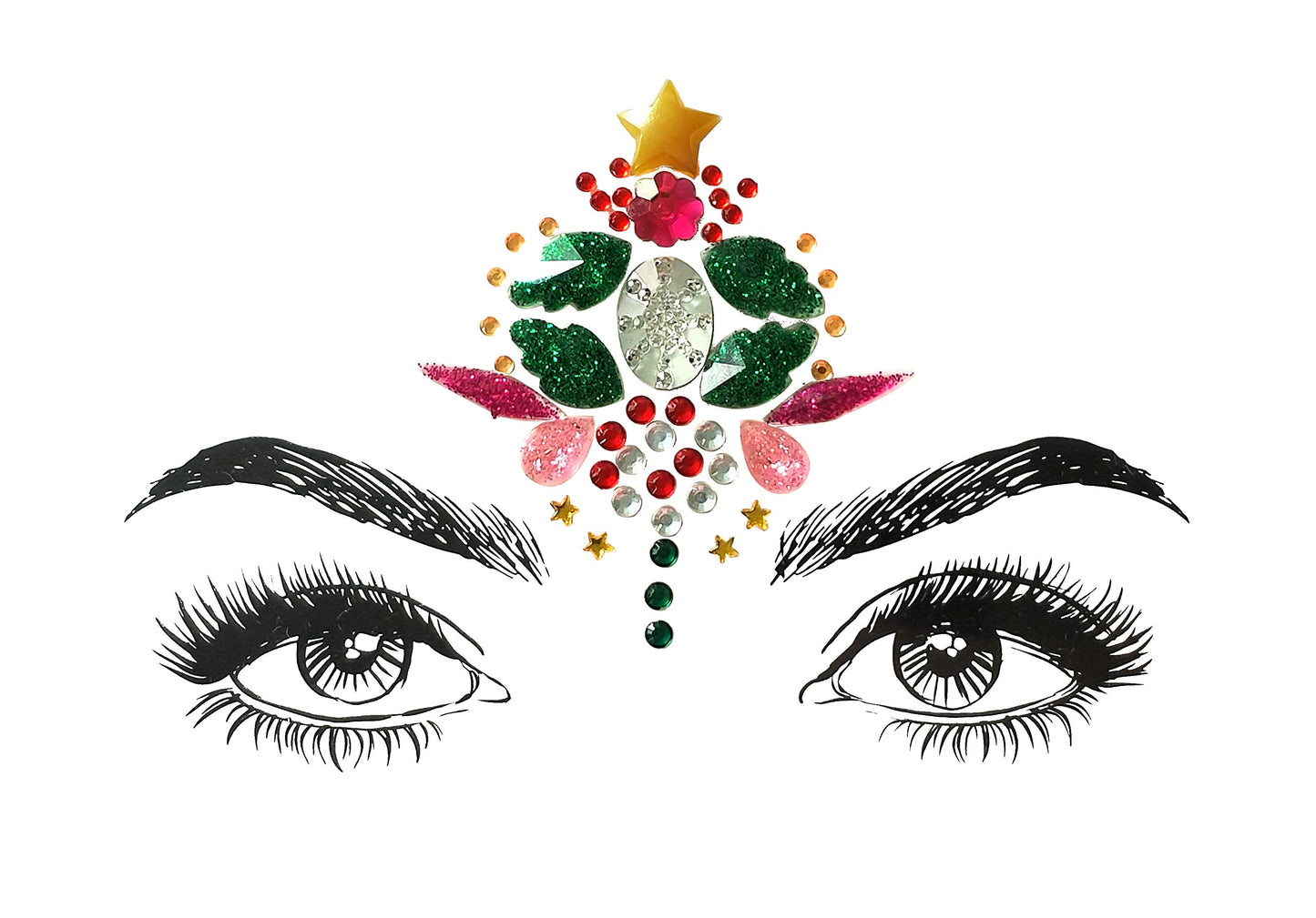 Christmas Face Gems,3PCS Crystal Body Glitter Face Stickers Festival Makeup Jewels Temporary Tattoo Glitter Rhinestone Adhesive for Face Eyes Body
