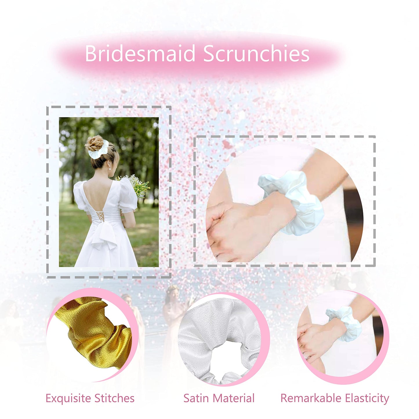LADY&HOME Bridesmaid Hair Ties, 10 Packs Scrunchies, Proposal Gifts Favors for Bachelorette Party, Bridal Party, Bridal Shower (Blue)