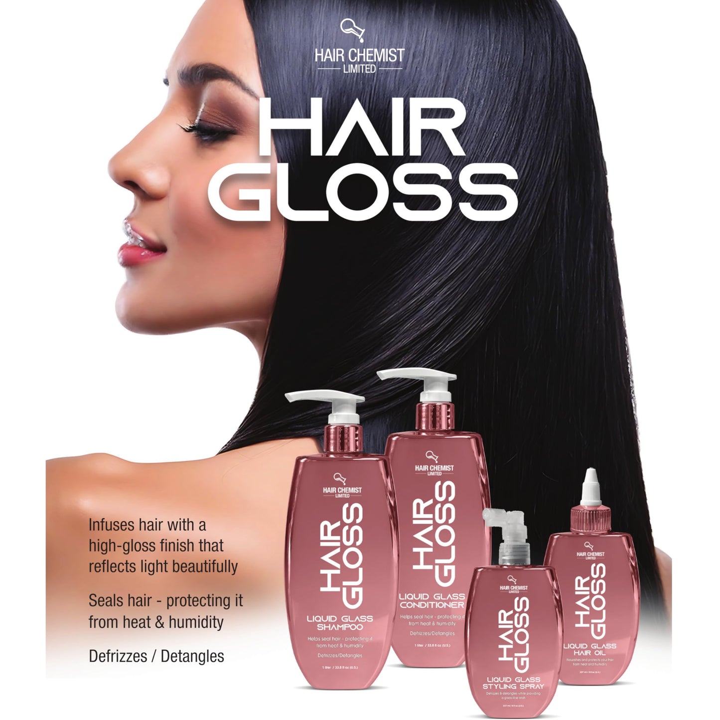Hair Chemist Hair Gloss Liquid Glass Styling Mousse 8 oz. - Lightweight, Definition & Volume All Day Long, Long Lasting Voluminous Curls, Styling
