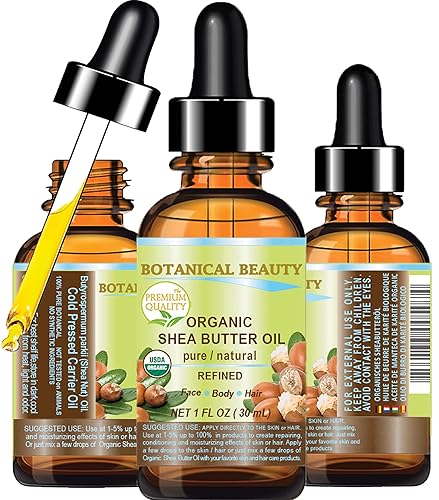 Botanical Beauty Organic SHEA BUTTER OIL 100% Pure Natural Undiluted Refined Cold Pressed Carrier Oil. 1 Fl.oz.- 30 ml for Face, Skin, Hair, Lip