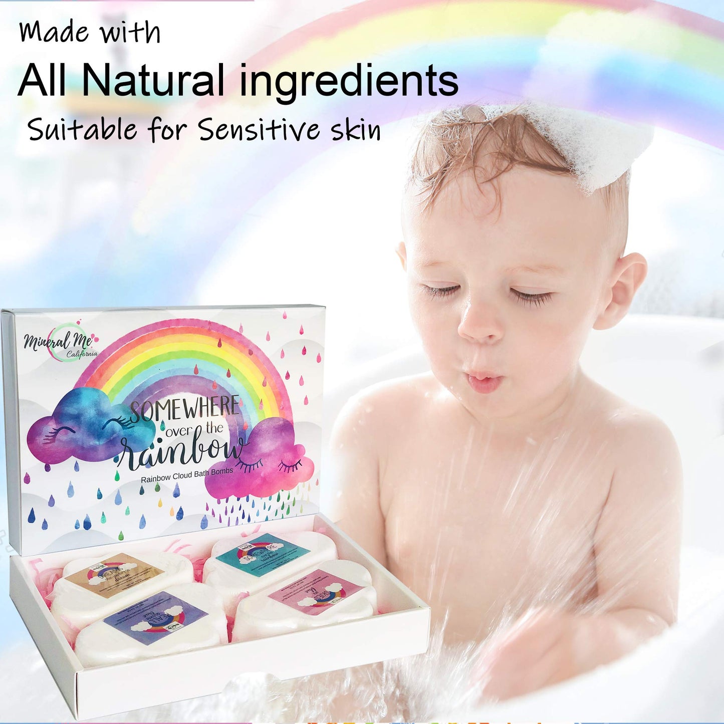 Bath Bombs for Kids - Natural and Organic Magic Rainbow Bubble Bath Bombs w/Moisturizing Shea Butter and Natural Oils, 4 Large Unicorn Cloud…