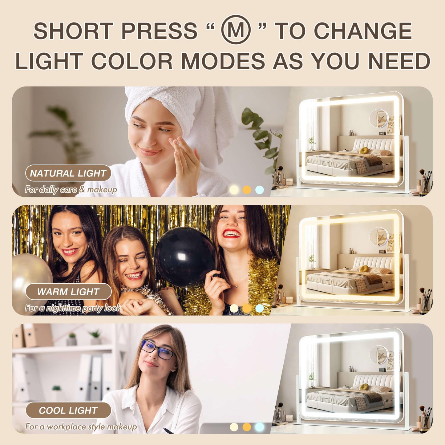 Shinerva Vanity Mirror with Lights, 22"×17" LED Makeup Mirror Beauty and Personal Care Shinerva