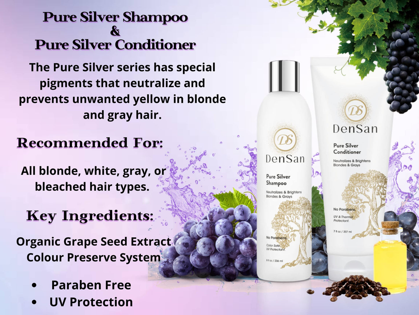 DenSan Pure Silver Shampoo 8 Fl Oz & Conditioner 7 Fl Oz