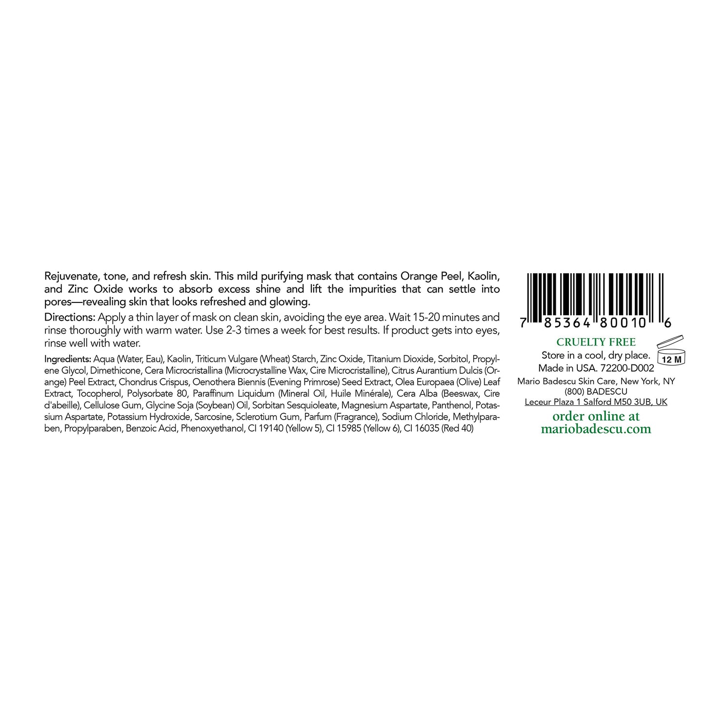 Mario Badescu Orange Tonic Mask for Combination, Oily, Sensitive Skin, Face Mask with Kaolin Clay & AHAs That Deeply Cleanses Pores, Reduces Excess