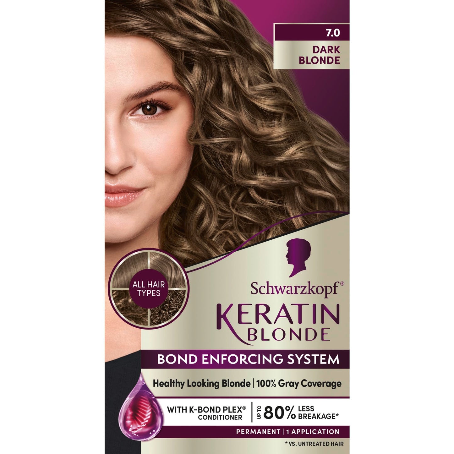 Schwarzkopf Keratin Blonde Hair Dye, 7.0 Dark Blonde, Professional Quality Permanent Hair Color, Bond Enforcing System Helps Prevent Breakage*