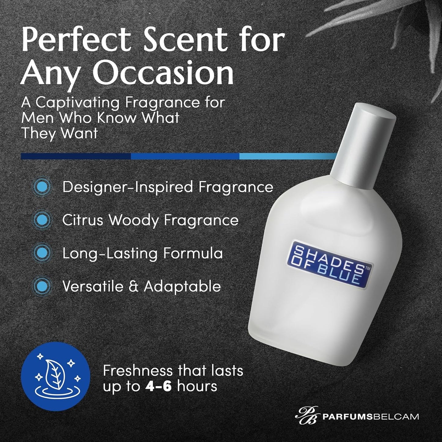 PB ParfumsBelcam Shades of Blue for Men, Our Version of Prestige Designer Eau de Toilette Spray, 100 mL.