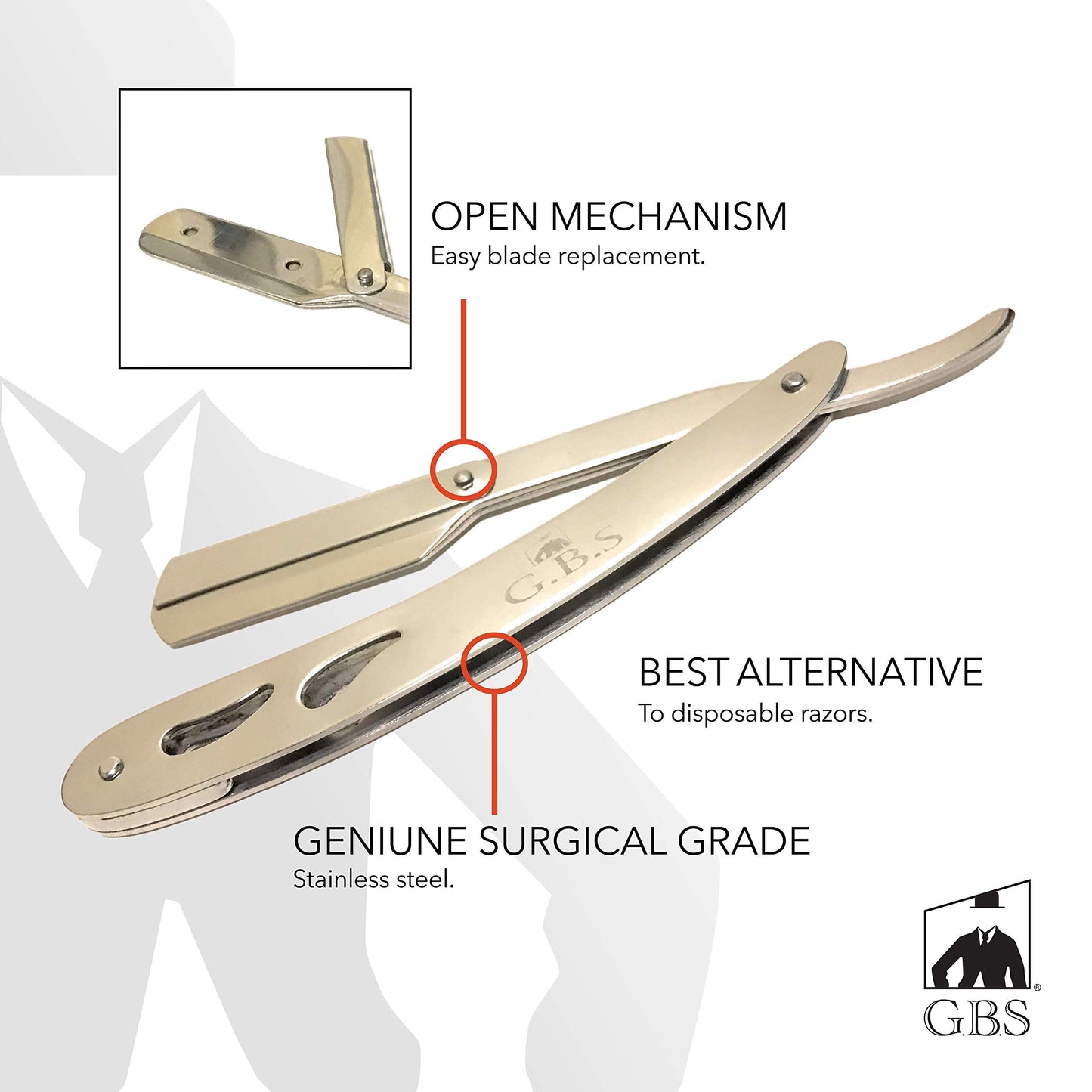 G.B.S Professional Barber Straight Edge Razor Safety with 20-Pack Platinum Blades - 100 Percent Stainless Steel (Chrome) Beauty and Personal Care G.B.S
