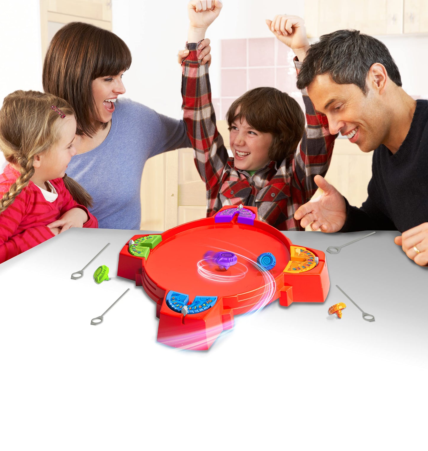 Playmind Battling Tops - The Original Classic Spinning Tops Game Set for 2-4 Kids. Insert, Press & Pull! Drop Battle Gyros in The Stadium to Combat…