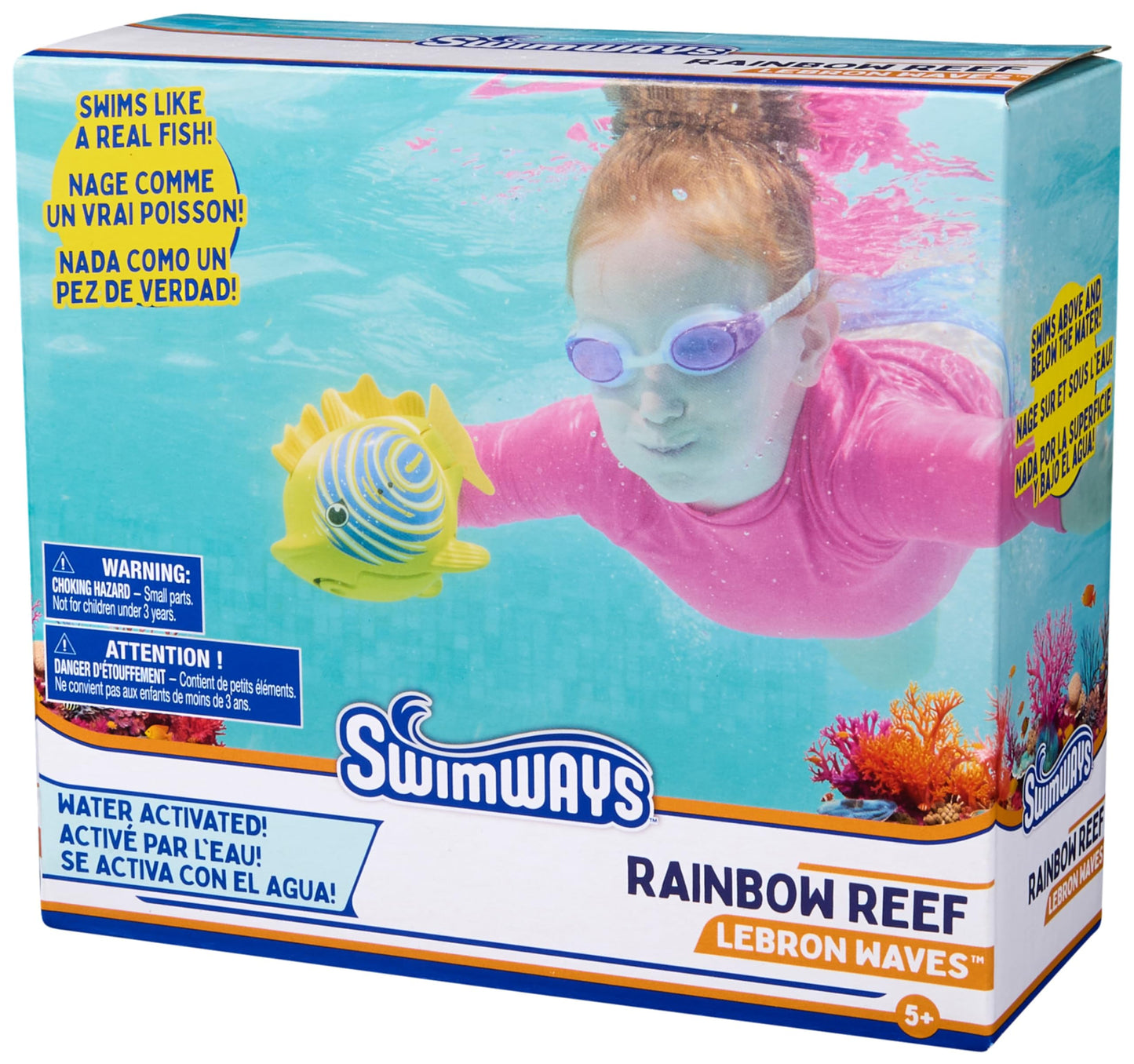 SwimWays Rainbow Reef Fish Toy, Kids Swimming Accessories & Water Toys, Learn to Swim Pool Toys for Kids Ages 5 & Up, Batteries Included, Lebron Waves