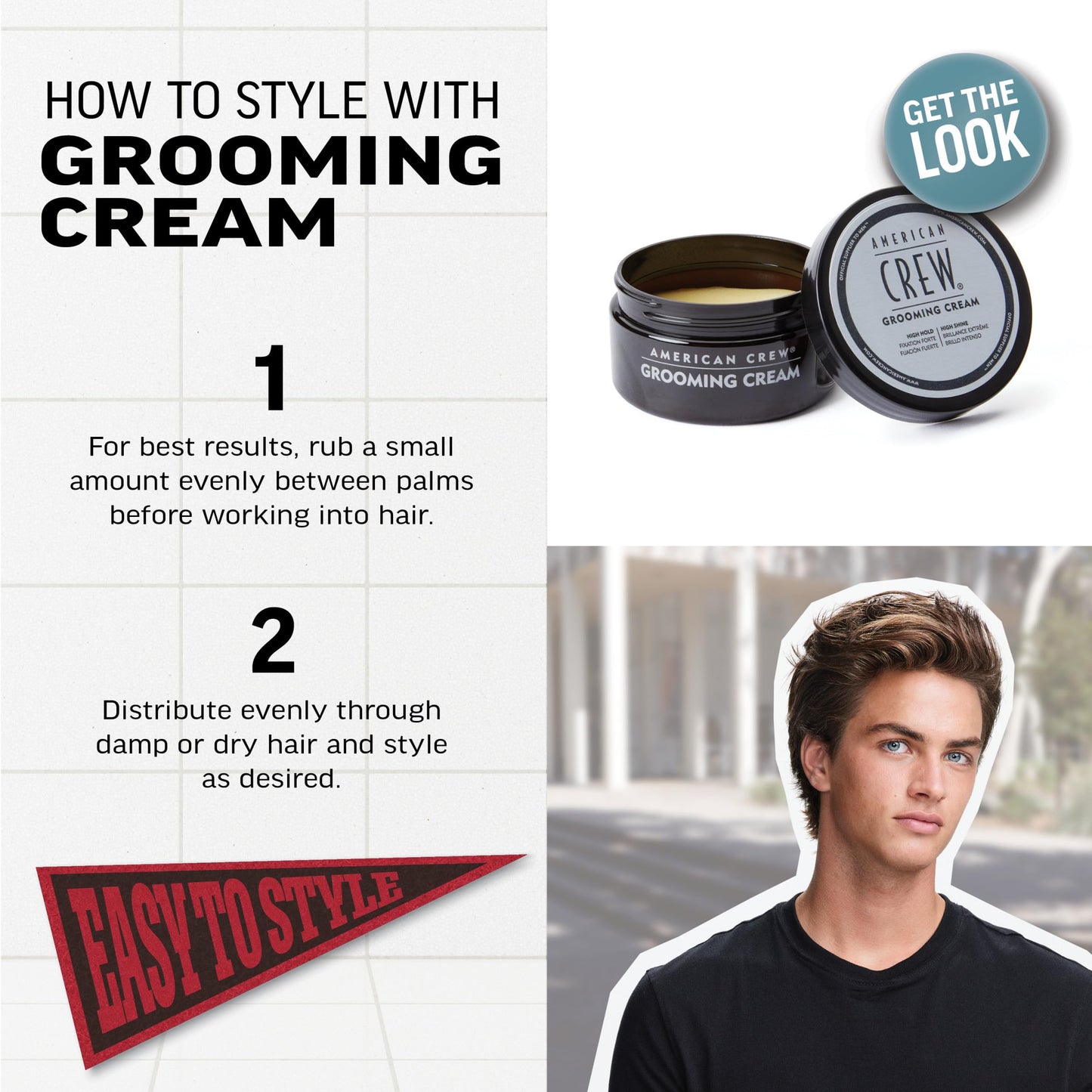 American Crew Men's Grooming Cream, Like Hair Gel with High Hold & High Shine, Stocking Stuffer for Him, 3 oz