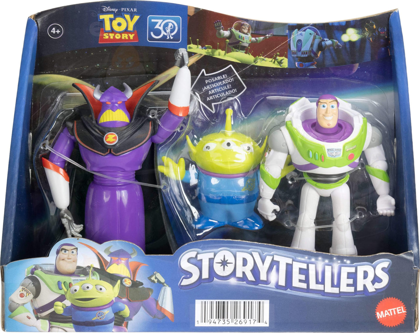 Mattel Disney Pixar Storytellers Story Intergalactic 3-Pack of Action Figures, 4-Inch Scale Buzz Lightyear, Zurg & Alien Posable Toys