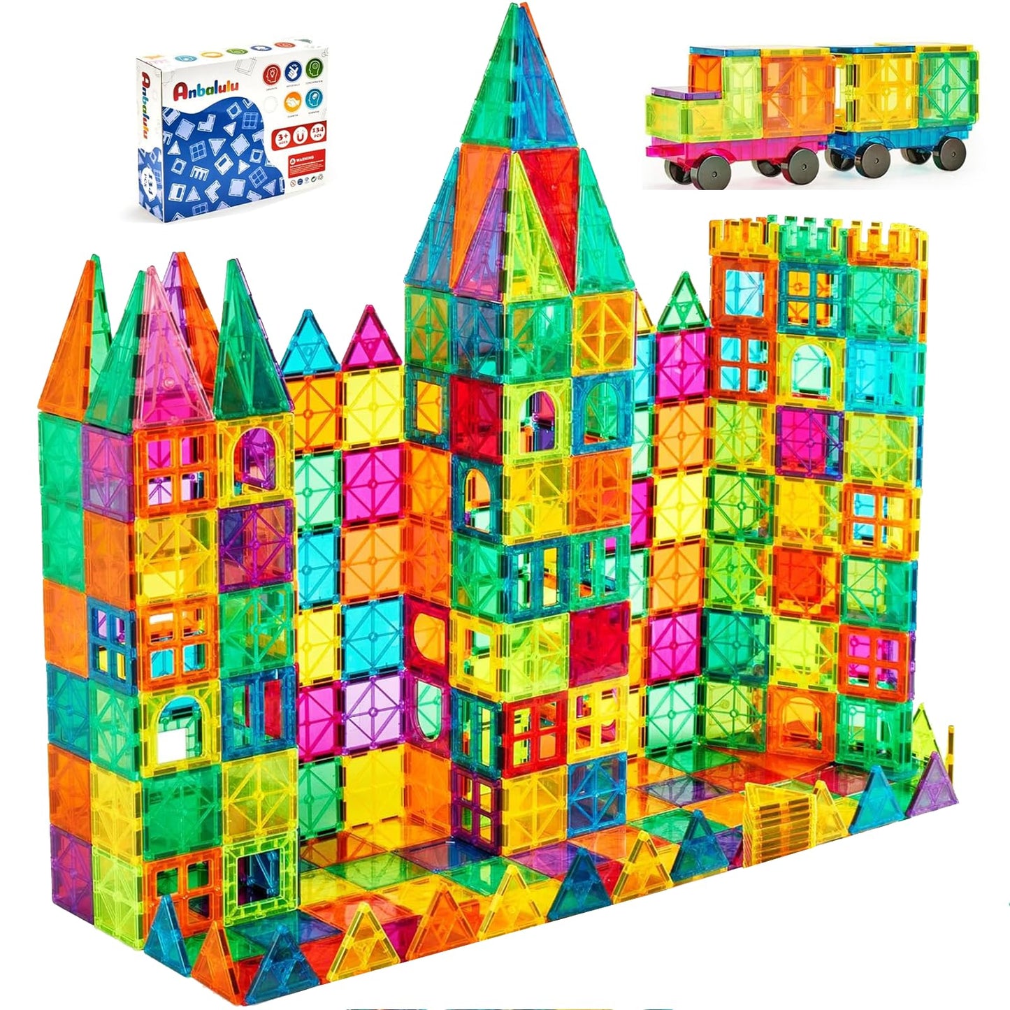 Anbalulu Magnetic Building Tiles, 134PCS Large Magnet Building Set,Magnetic Blocks, 3D STEM Stacking Toys, Magnets Toy for Kids Boys Girls