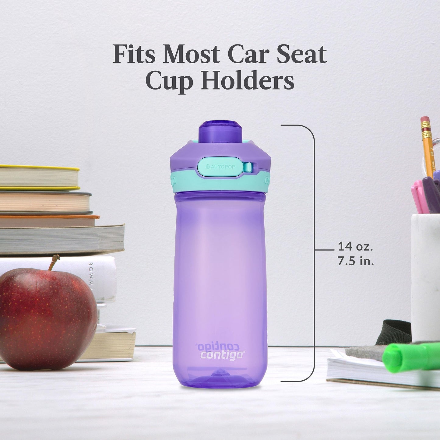 Contigo Jessie Kids Water Bottle Leak-Proof Lid 14oz Dishwasher-Safe Fits Most Cup Holders 2-Pack Blue Poppy/Coral & Amethyst/Jade