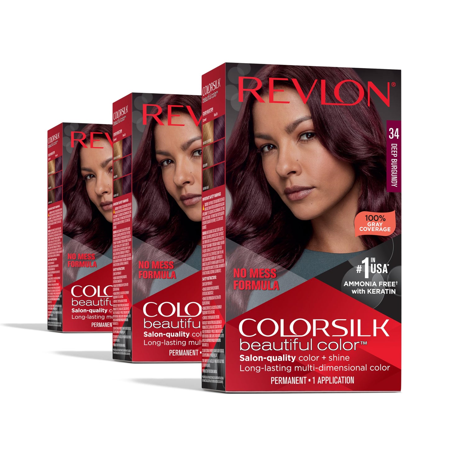 Revlon Colorsilk Beautiful Color Permanent Hair Color, (OLD VERSION) 34 Deep Burgundy (Pack of 3)