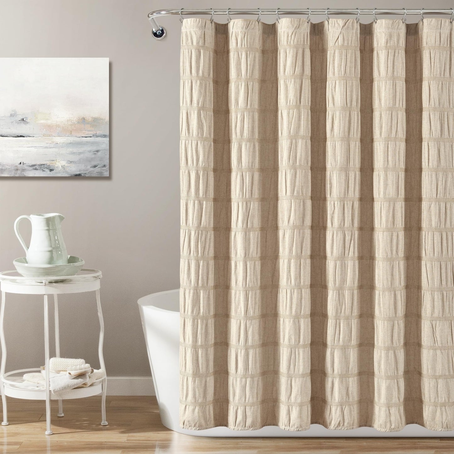Lush Decor White Waffle Stripe Woven Cotton Shower Curtain, Bathroom Accessories (72" x 72")