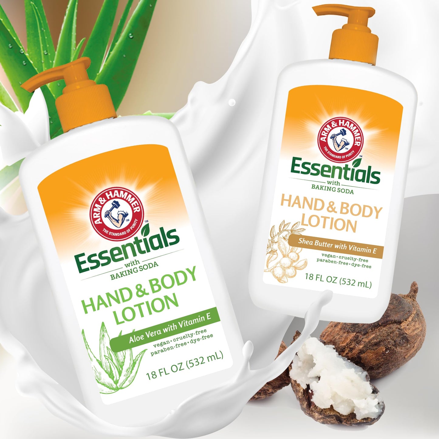 Arm and Hammer Essentials Hand & Body Lotion For Women and Men with Vitamin E 18oz - Aloe Vera Moisturizing Lotion for Dry Skin, Softness