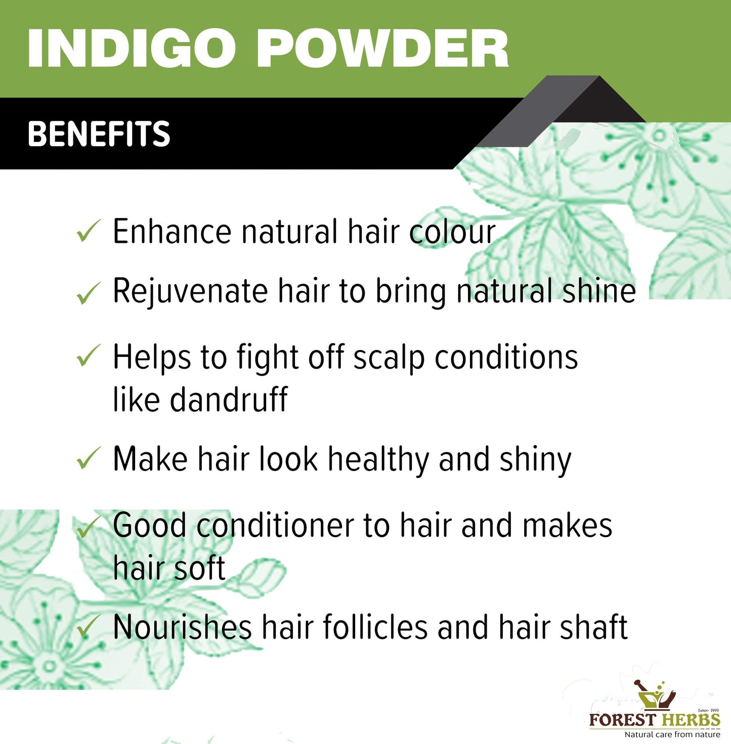 The Forest Herbs Natural Care From Nature Organic Indigo Powder for Hair Colour, 200g (Pack of 1)