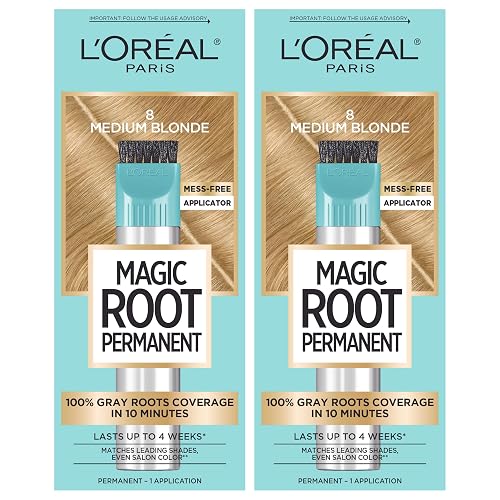 L'Oreal Paris Magic Root Permanent Hair Color Kit, 100% Gray Hair Coverage In Just 10 Minutes, Precision Brush Applicator for Seamless Application, 8