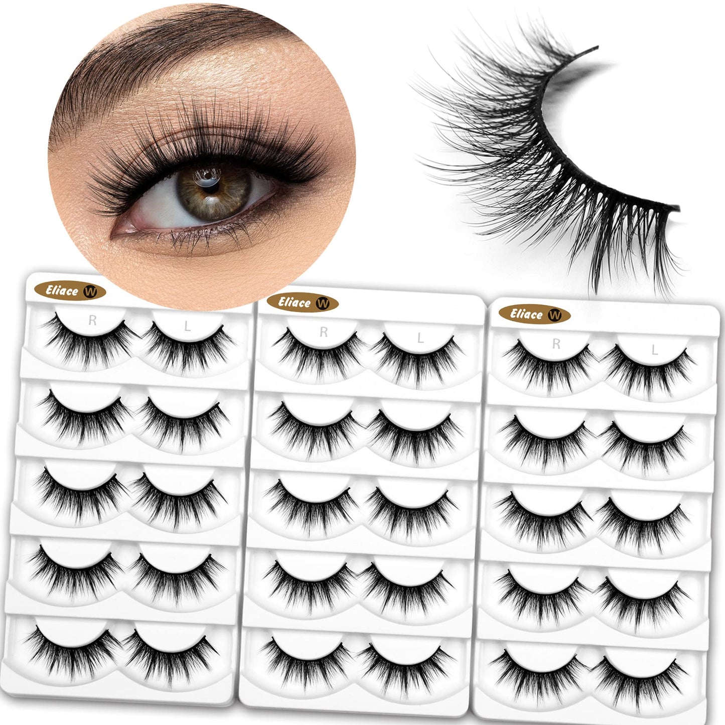 Eliace False Eyelashes Natural look Cat Eye Lashes Wispy Strips 3D Mink Lashes Fake Eyelashes Volume Fluffy Thick,Thin Soft Band Comfortable Dramatic