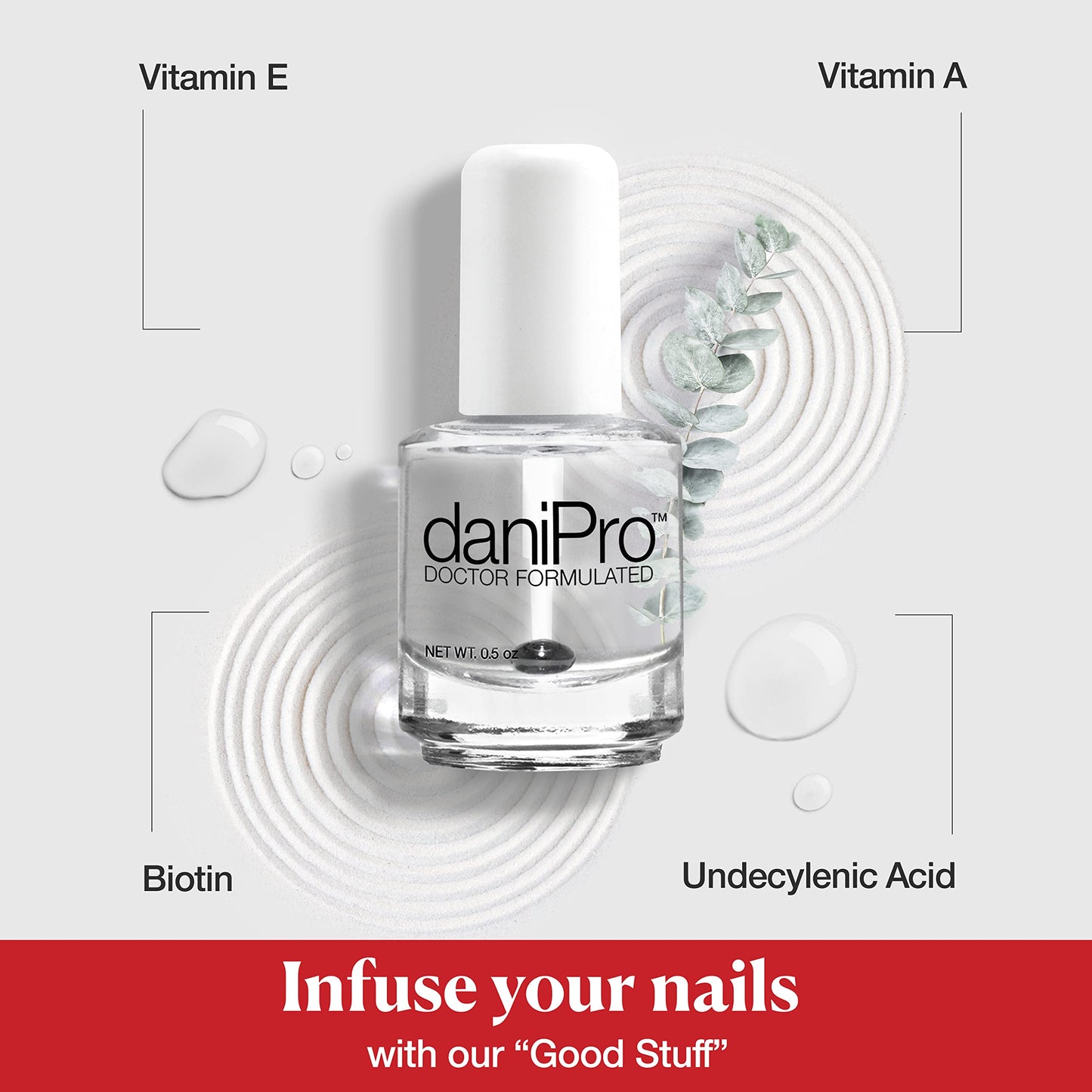 daniPro Doctor-Formulated Clear Base Coat Nail Polish, 0.5 oz - Base Coat Nail Polish with Undecylenic Acid, Vitamins & Biotin - Nail Base Coat