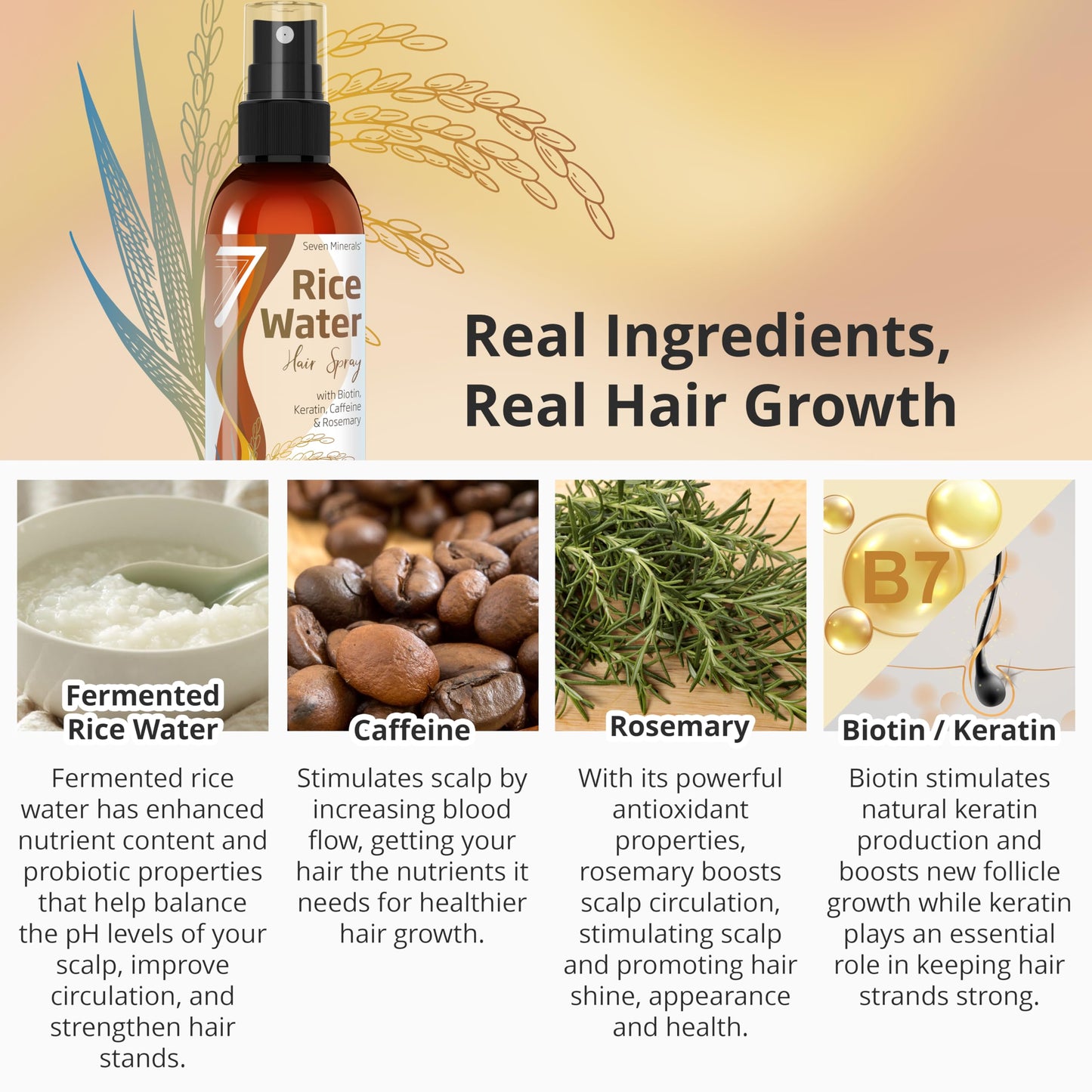 NEW Fermented Rice Water for Hair Growth - Infused with Rosemary, Biotin, Caffeine, Keratin Vegan Non-Greasy Spray Naturally Thicker, Longer, Softer Beauty and Personal Care Seven Minerals