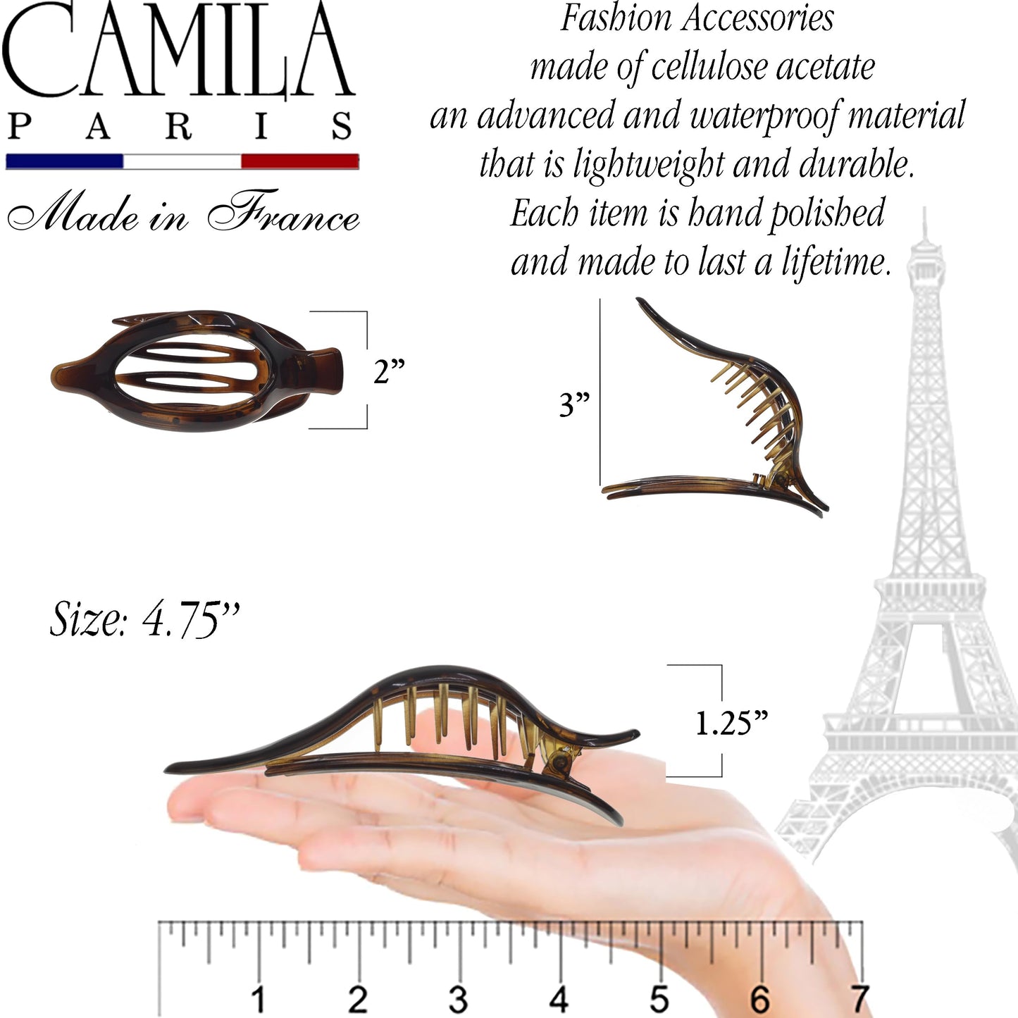 Camila Paris CP2372 French Hair Clips, Large Side Slide Hair Clips for Long Curly Wavy Hair, Strong Hold No Slip Grip, Girls Hair Claw Clips
