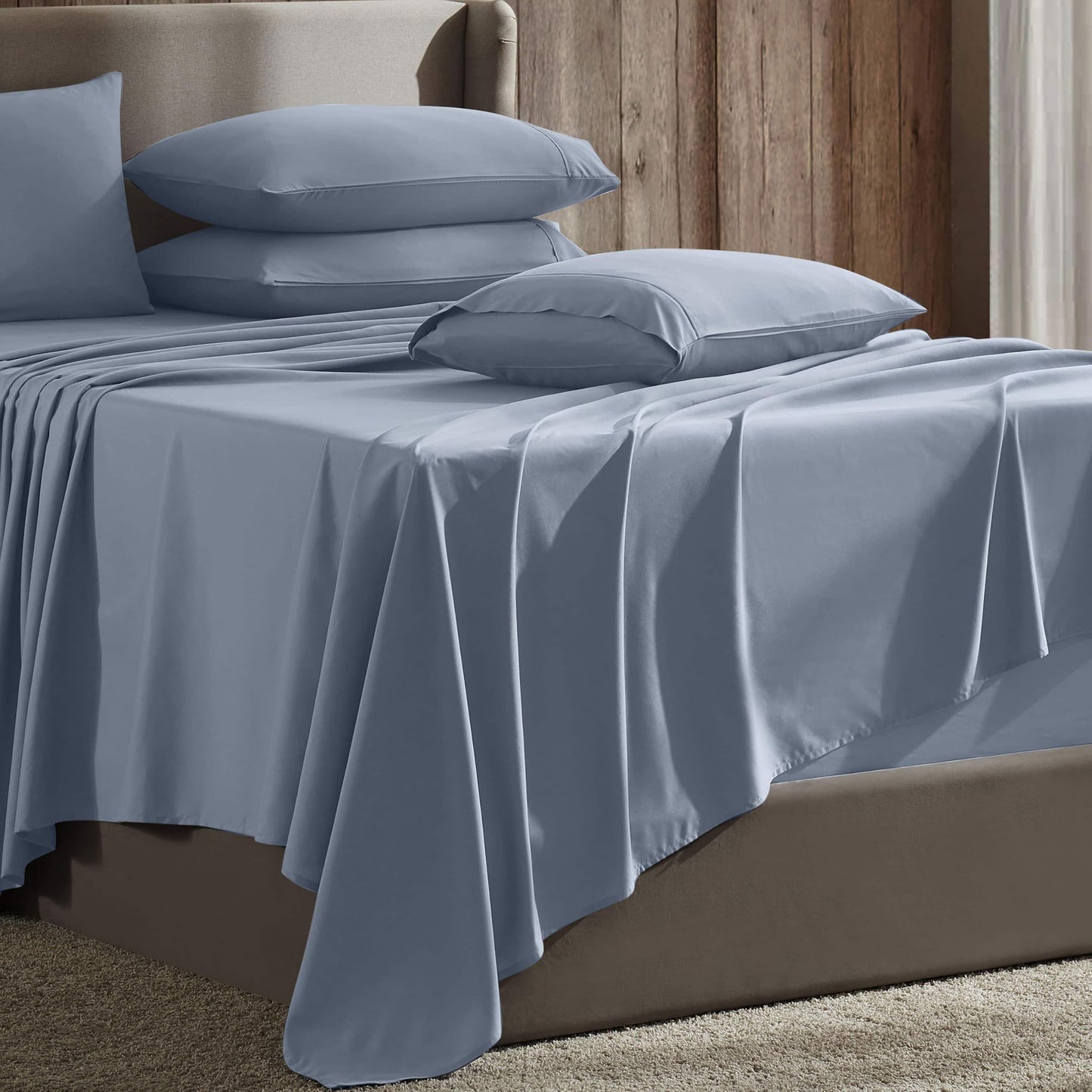 Hearth & Harbor Extra Deep Pocket Sheet Sets, Luxury Soft 6 Piece Bed Sheet Set Fits Mattress 18-24 Inches - Twin XL Size, Stone Blue