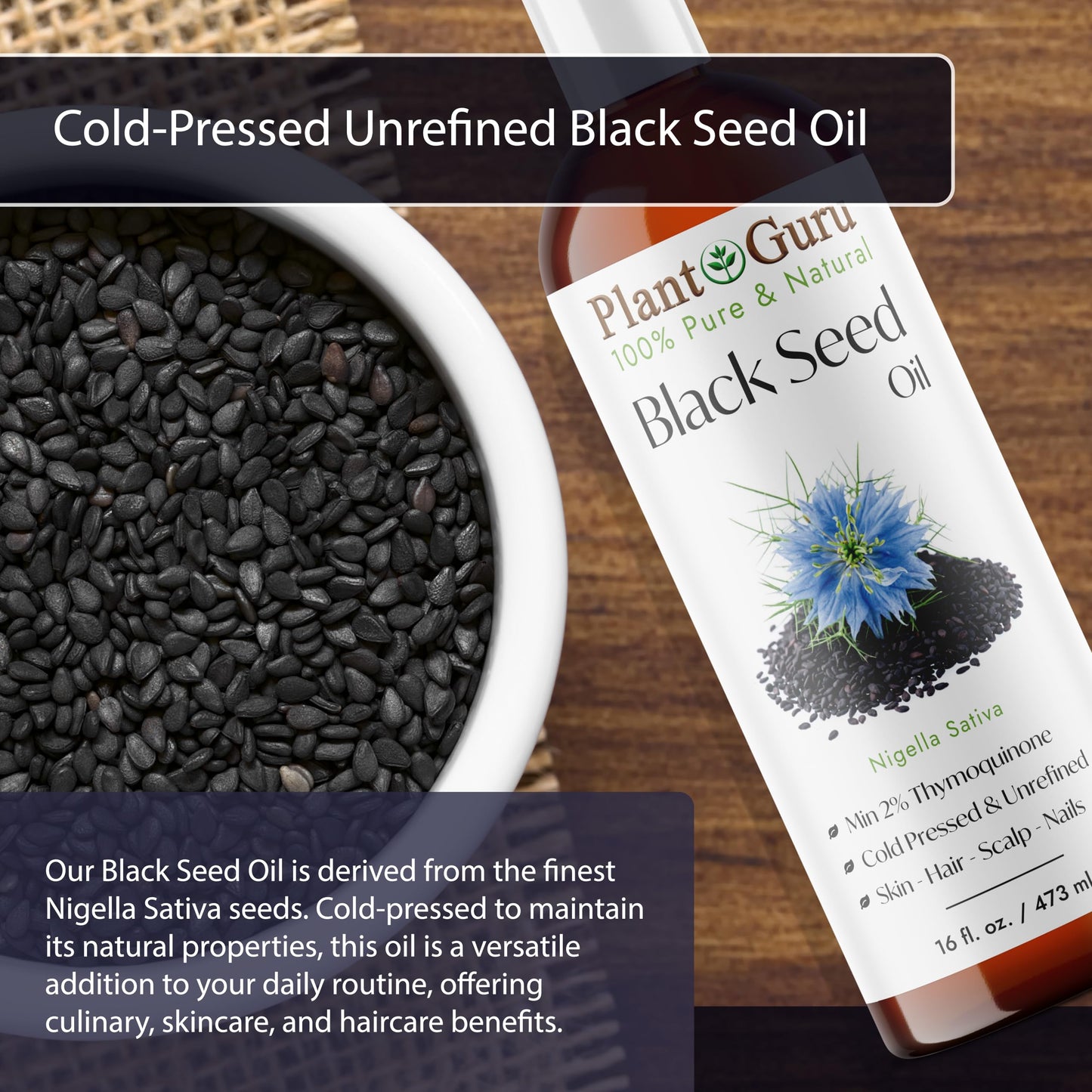 Black Cumin Seed Oil 32 fl. oz. Unrefined Cold Pressed 100% Pure Natural Nigella Sativa Kalonji Oil for Skin Care, Hair Growth, Scalp and Massage. Beauty & Personal Care Plant Guru
