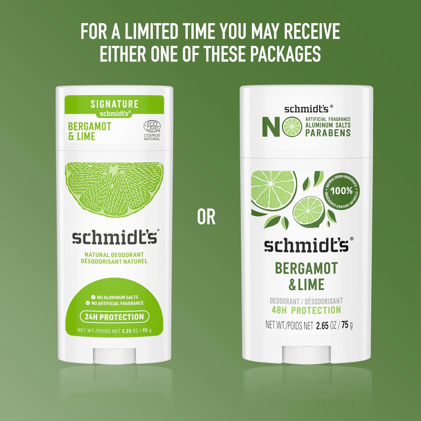 Schmidt's Aluminum-Free Vegan Deodorant Bergamot & Lime 4 Count for Women and Men, with 24 Hour Odor Protection, Natural Ingredients, Cruelty-Free