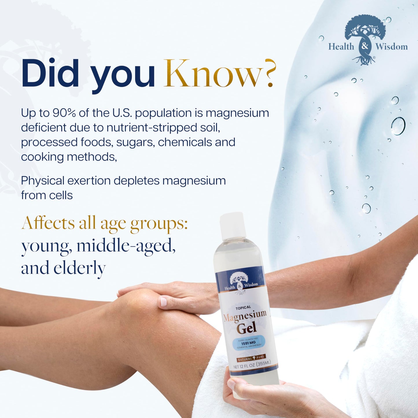 Health & Wisdom Pure Magnesium Gel with Seaweed Extract - USP Grade Topical Muscle & Joint Relief- Natural and Pure Skin & Scalp Moisturizing