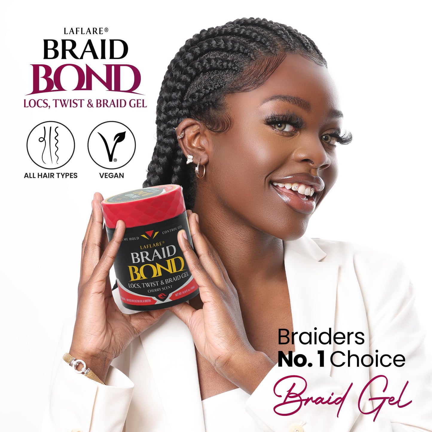 Laflare 430 ml Braid Bond Gel Bulk Extreme Hold for Natural & Kids Hair, Vegan, Nourishing, Braiding Hair, Twist Hair (Cherry)