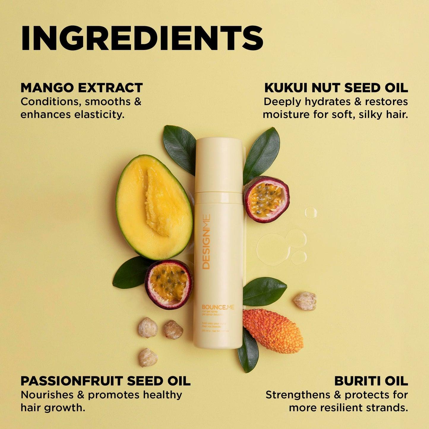 Design.Me BOUNCE.ME Curling Gel Spray | Frizz-Free Curl Defining Gel - Refresh Curls, Waves, Coils | Non-Crunchy, Non-Sticky Formula - Climate Control