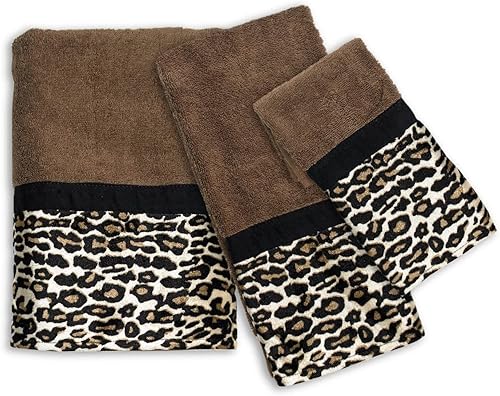 Popular Bath Bath Towels, Jezella Collection, 3-Piece Set, Animal Print, Brown, Towel Set