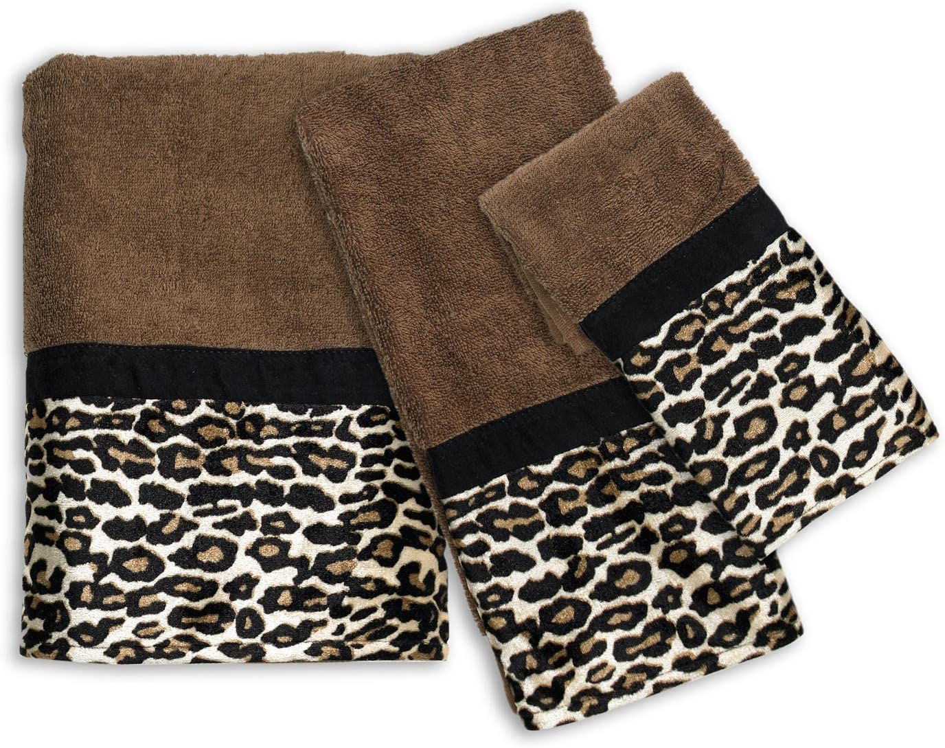 Popular Bath Bath Towels, Jezella Collection, 3-Piece Set, Animal Print, Brown, Towel Set